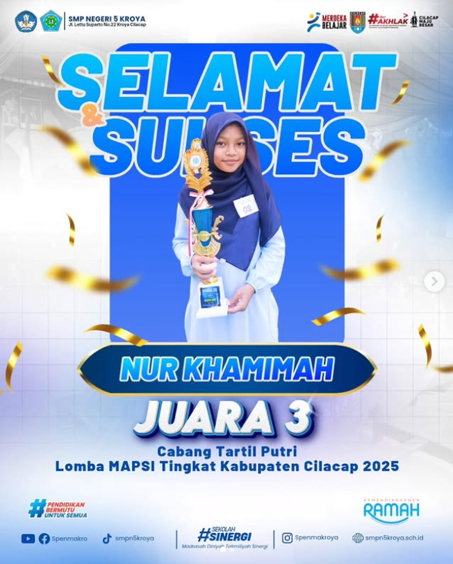 SISWI SMP NEGERI 5 KROYA RAIH JUARA 3 LOMBA MAPSI TINGKAT KABUPATEN CILACAP 2025